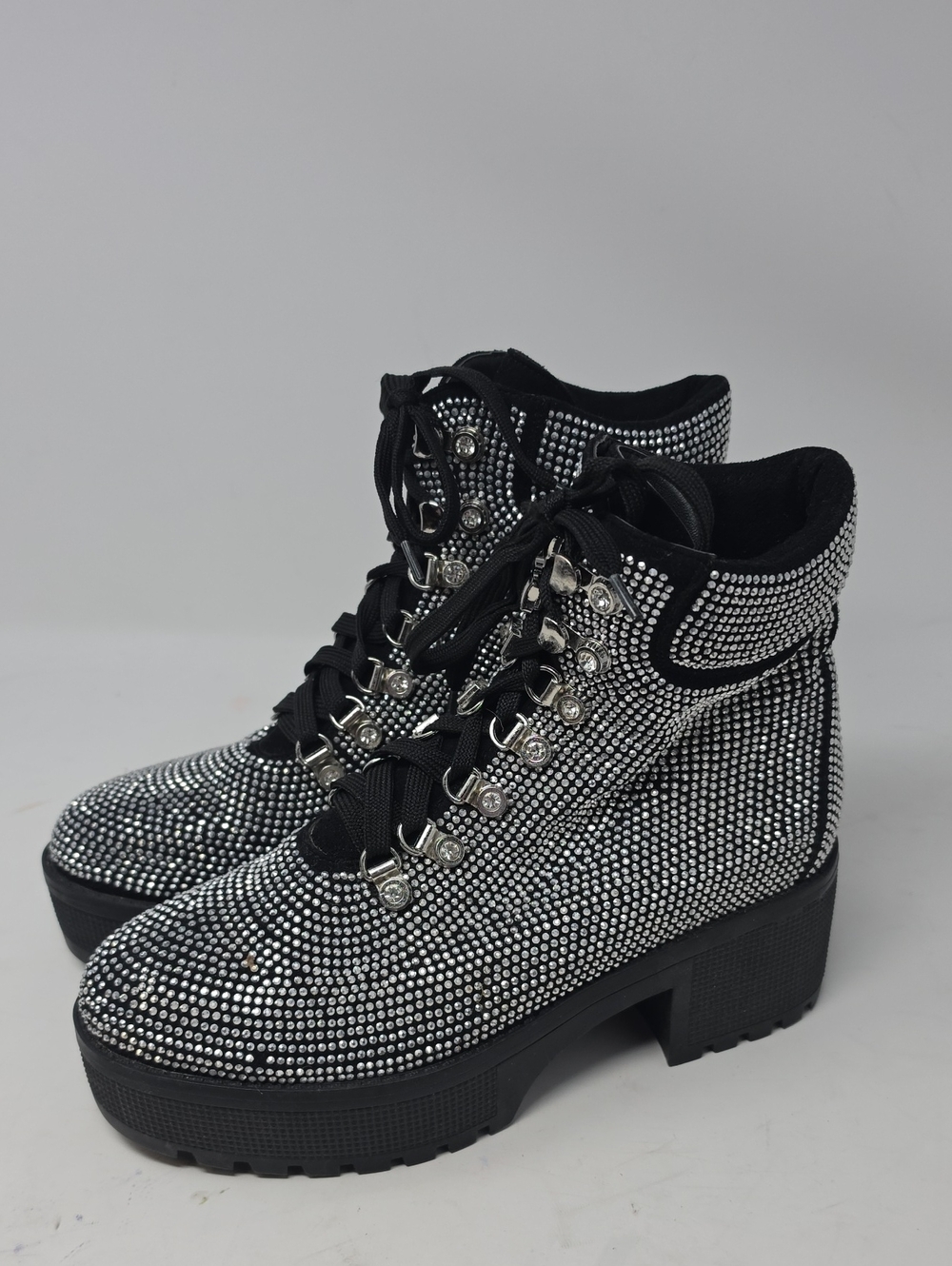 Azalea Wang Akira Women's Black Rhinestone Platform Ankle Boots Size 8